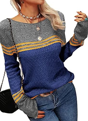 Danedvi Womens Fall Fashion Sweater 2026 | Lightweight Striped Crewneck for Winter thumbnail 2