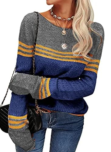 Danedvi Womens Fall Fashion Sweater 2026 | Lightweight Striped Crewneck for Winter thumbnail 3