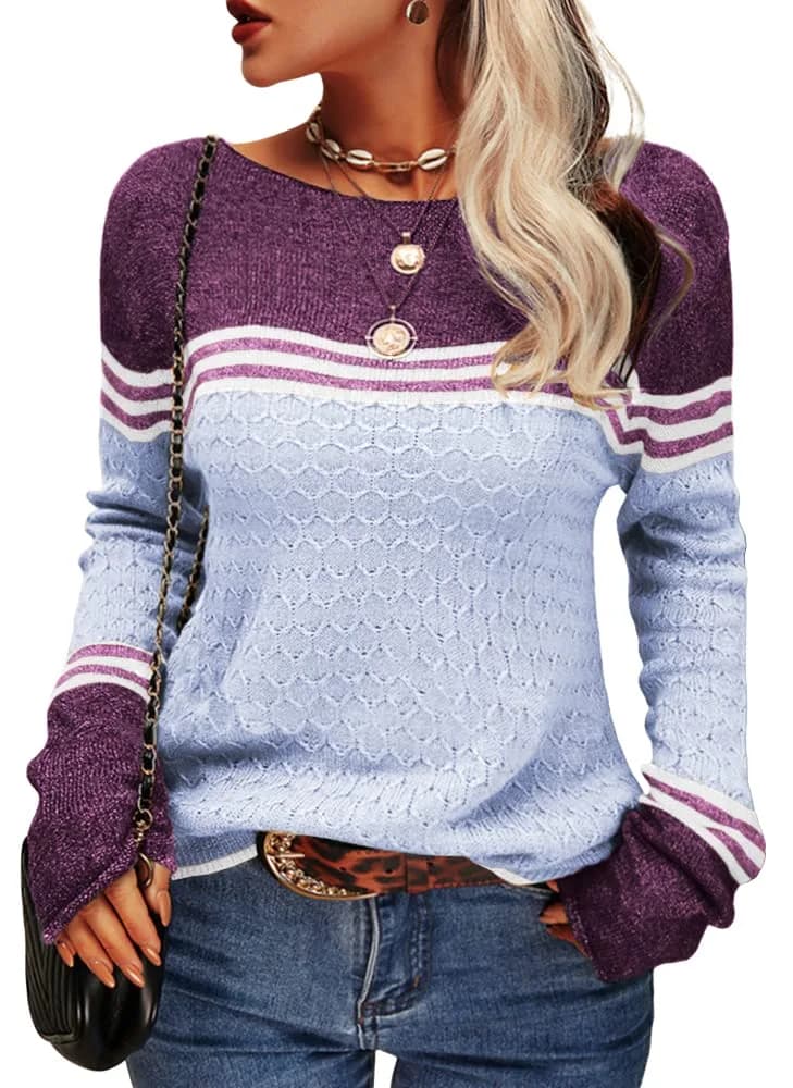 Danedvi Women Sweater Fall 2026 Colorblock Crewneck | Trendy Lightweight Striped Pullover (70-120 chars)