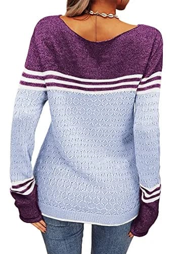 Danedvi Women Sweater Fall 2026 Colorblock Crewneck | Trendy Lightweight Striped Pullover (70-120 chars) thumbnail 4