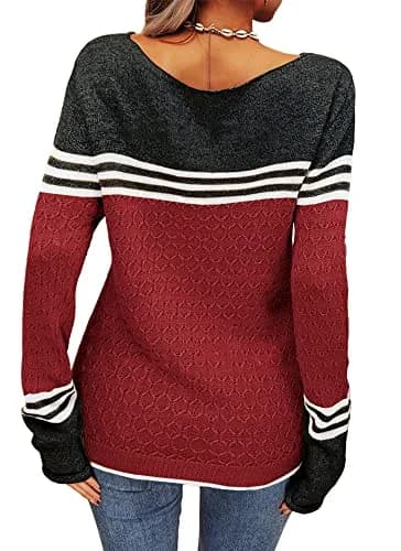 Danedvi Womens Fall Fashion Sweater XX-Large | Colorblock Lightweight Crewneck Winter Trend thumbnail 4