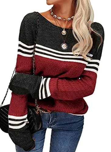 Danedvi Womens Fall Fashion Sweater XX-Large | Colorblock Lightweight Crewneck Winter Trend thumbnail 3