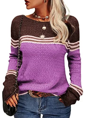 Danedvi Womens Fall Fashion Sweater | Lightweight Striped Crewneck for Winter (70-120 chars) thumbnail 1