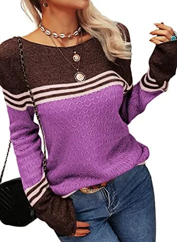 Danedvi Womens Fall Fashion Sweater | Lightweight Striped Crewneck for Winter (70-120 chars) thumbnail 2