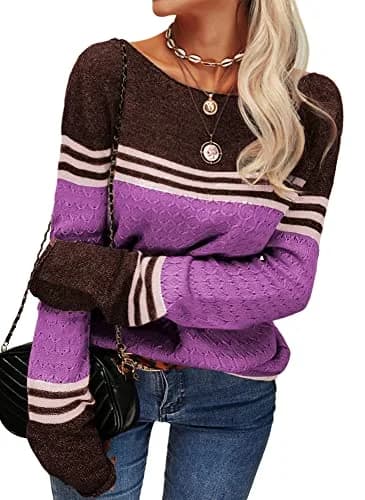 Danedvi Womens Fall Fashion Sweater | Lightweight Striped Crewneck for Winter (70-120 chars) thumbnail 3