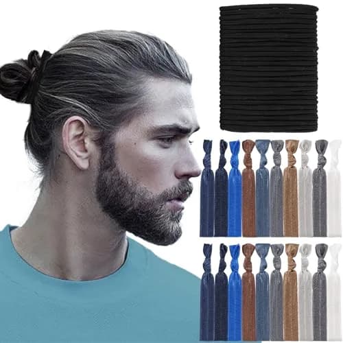 79STYLE Men's Fabric Hair Ties (60-Pack) | No-Damage Knotted Ponytail Holders for Long Hair — 10 Colors