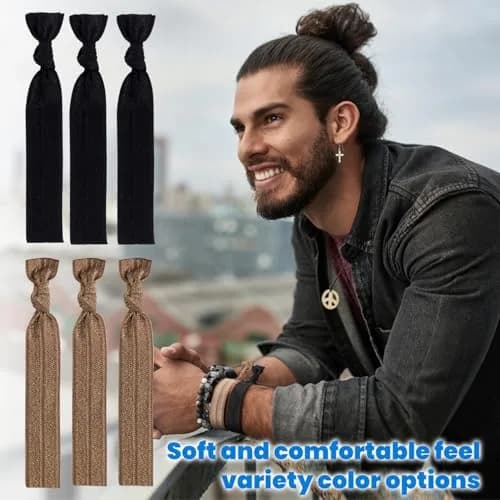 79STYLE Men's Fabric Hair Ties (60-Pack) | No-Damage Knotted Ponytail Holders for Long Hair thumbnail 5