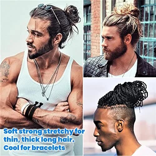 79STYLE Men's Fabric Hair Ties (60-Pack) | No-Damage Knotted Ponytail Holders for Long Hair thumbnail 2