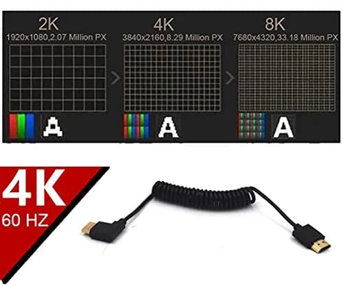 Kework 1.2m (3.9ft) HDMI 2.0 Coiled Cable, Right Angle 4K@60Hz | 18Gbps High Speed thumbnail 4