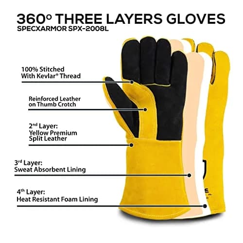 SpecxArmor SPX-2008L Welding Glove Large | Heat & Flame Resistant 932°F, Kevlar Stitching thumbnail 2