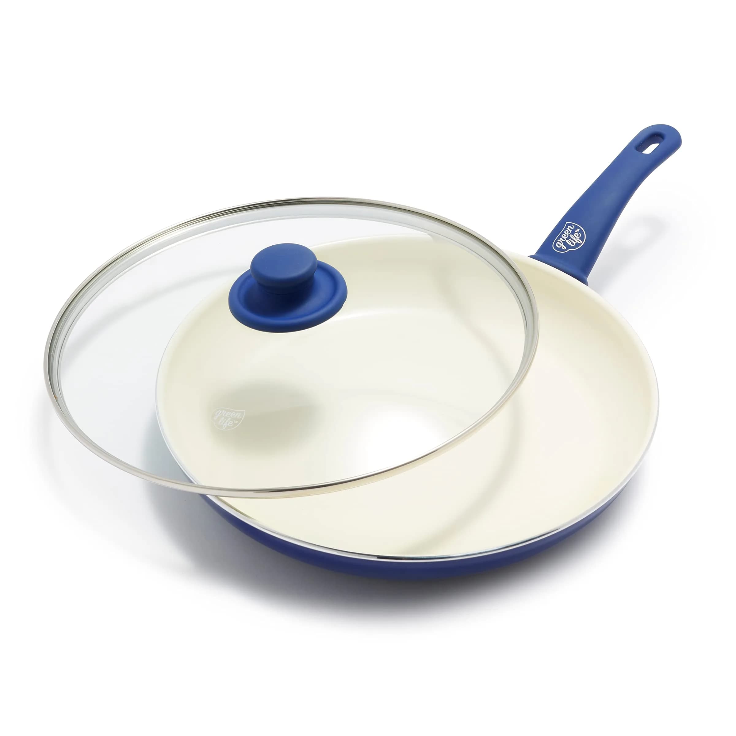 GreenLife Soft Grip 12-inch Blue Frying Pan Skillet with Lid | Toxin-Free Ceramic Nonstick - main product image