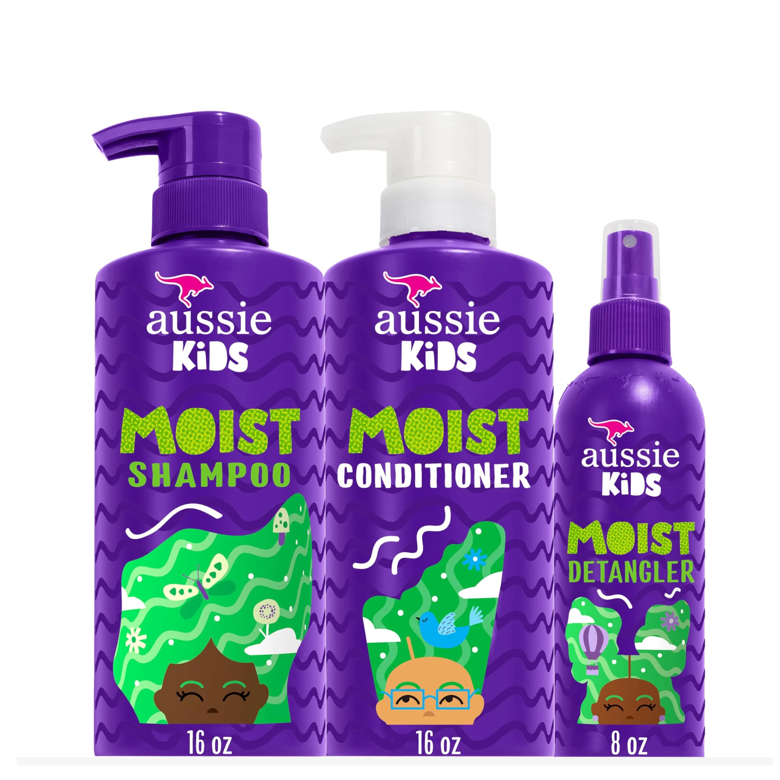 Aussie Kids Hair Care Bundle Set Including: Shampoo (16 Fl Oz), Conditioner (16 Fl Oz) & Detangler Spray (8 Fl Oz) | Paraben-Free, Sulfate-Free, Cruelty-Free