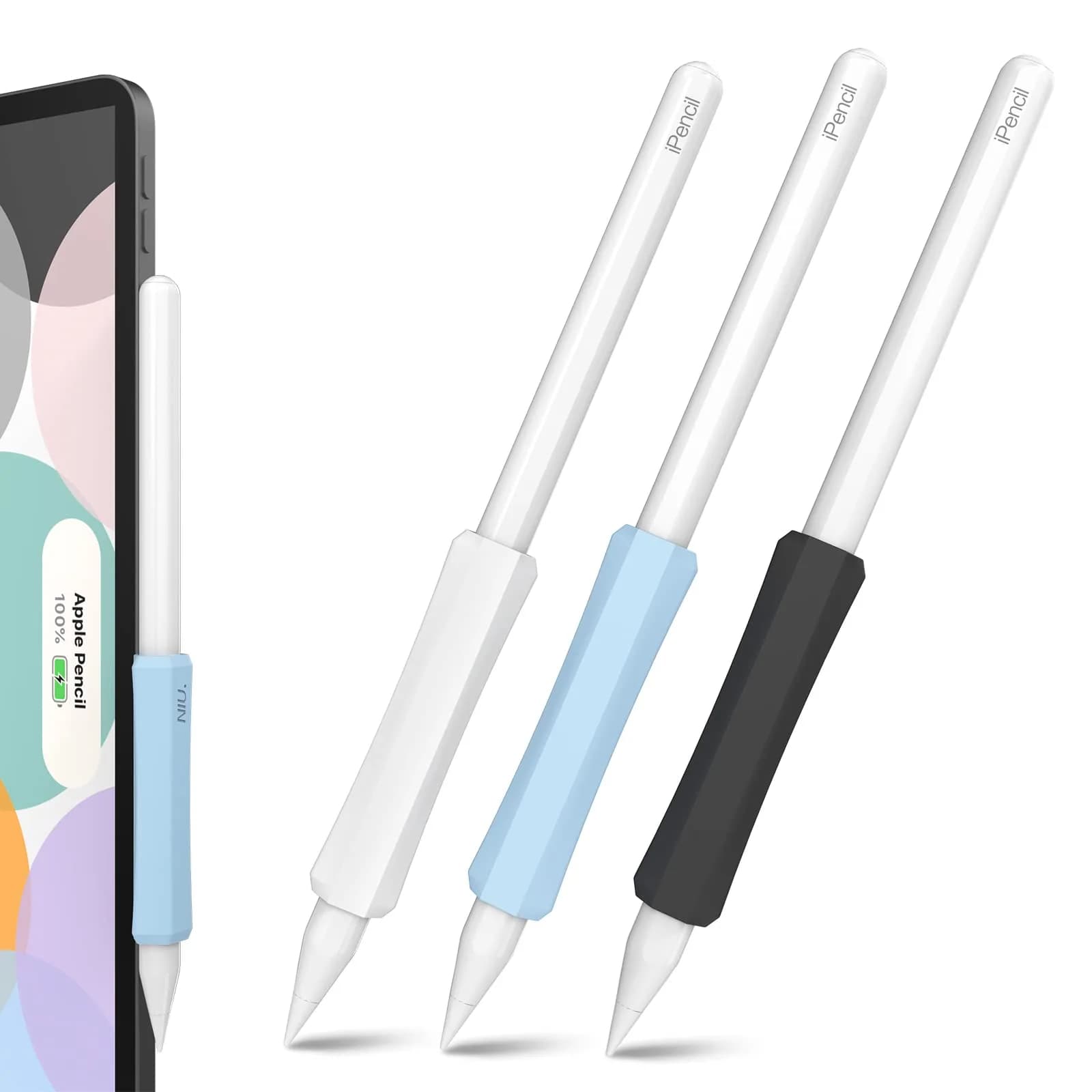 NIUTRENDZ Silicone Grip for Apple Pencil 2nd Gen & USB-C, 3 Pack Ergonomic Protective Sleeve | Beige + Khaki + Brown — White + Blue + Black / Apple Pencil 2nd Generation