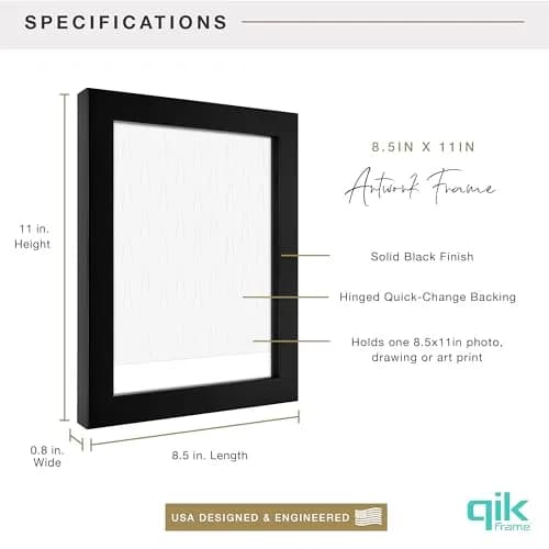 MCS QIK FRAME Artwork Frame, Black, 8.5 x 11 in | Quick Change Wall & Tabletop Display thumbnail 3