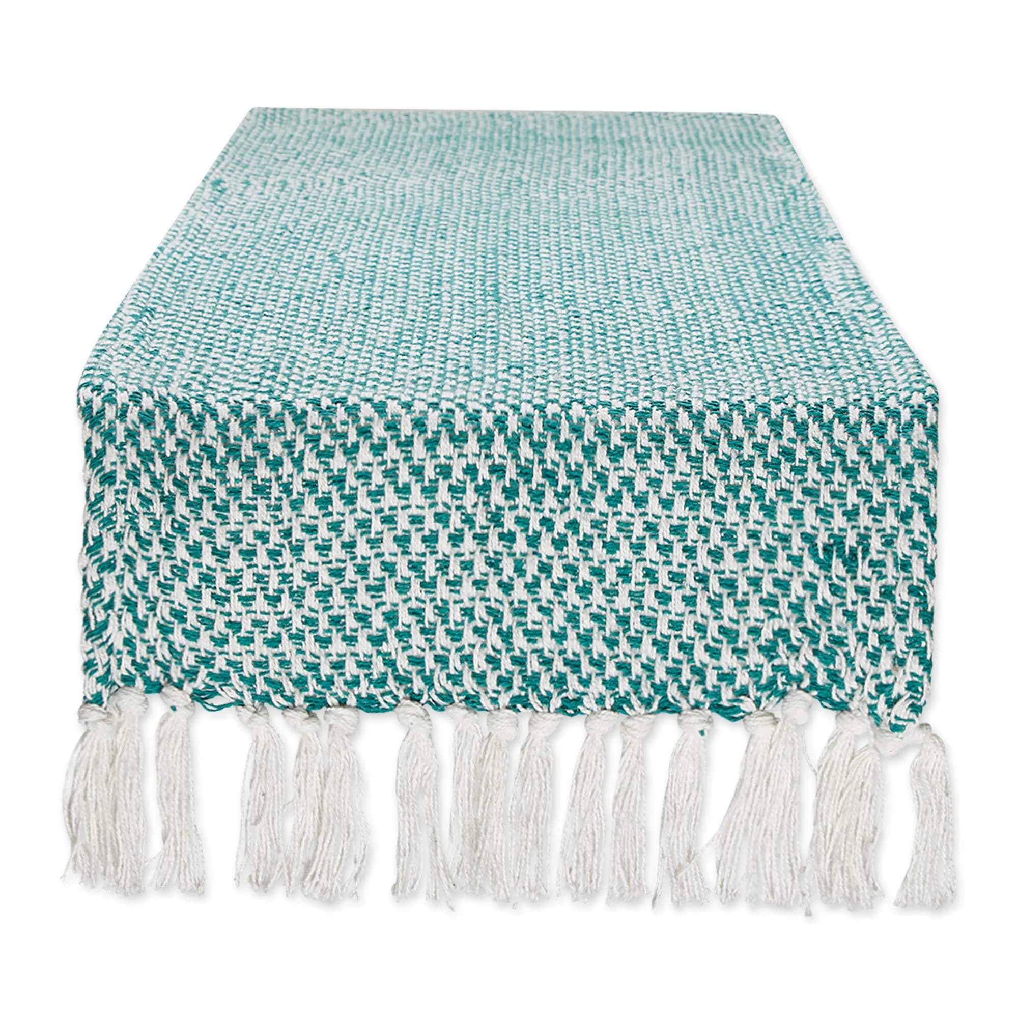 DII Woven Basics Collection 100% Cotton Knit Table Runner 183 cm (72") with Fringe | Teal — Teal