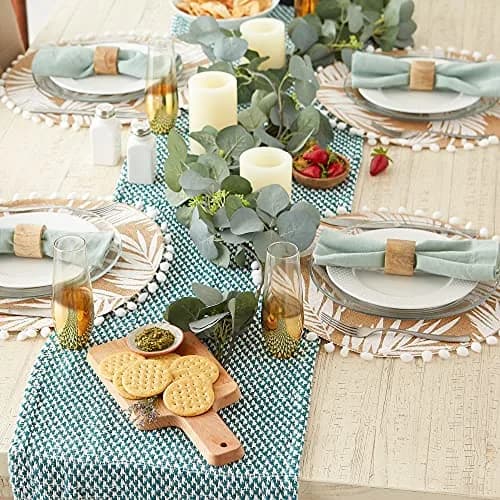 DII Woven Basics Collection 100% Cotton Knit Table Runner 183 cm (72") with Fringe | Teal thumbnail 4