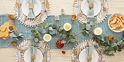 DII Woven Basics Collection 100% Cotton Knit Table Runner 183 cm (72") with Fringe | Teal thumbnail 5