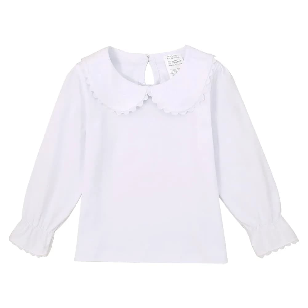 MODNTOGA Kids Baby Girl Long Sleeve Collar Shirt 4-5T | Toddler White Blouse Puff Short Sleeve