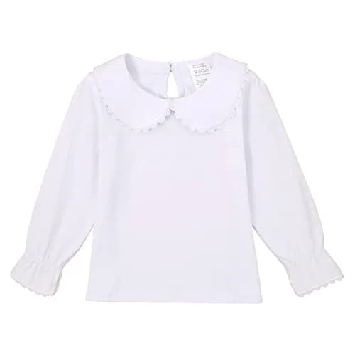 MODNTOGA Kids Baby Girl Long Sleeve Collar Shirt 4-5T | Toddler White Blouse Puff Short Sleeve thumbnail 1