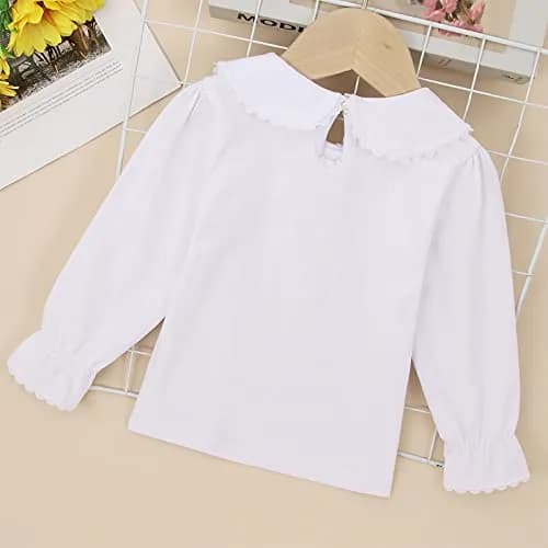 MODNTOGA Kids Baby Girl Long Sleeve Collar Shirt 4-5T | Toddler White Blouse Puff Short Sleeve thumbnail 3
