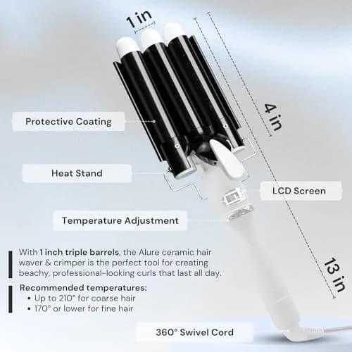Alure Three Barrel Curling Iron Wand, 1 Inch Ceramic Tourmaline Hair Waver | Rapid Heat Up, Precise Control, Dual Voltage thumbnail 6