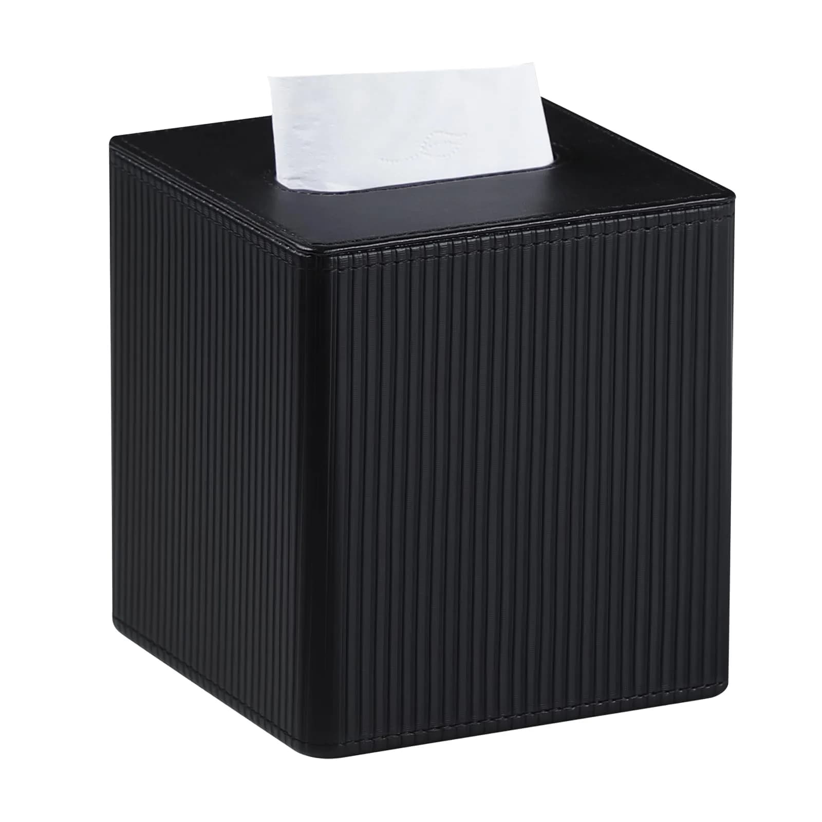 Cretkhp PU Leather Square Tissue Box Cover Cube Black | Modern Decorative Holder for Bathrooms