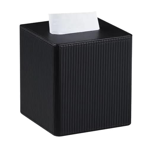 Cretkhp PU Leather Square Tissue Box Cover Cube Black | Modern Decorative Holder for Bathrooms thumbnail 1