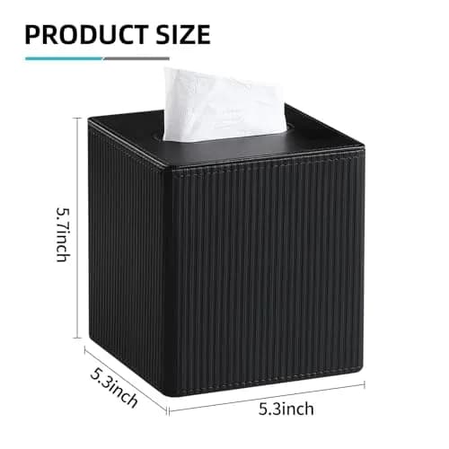 Cretkhp PU Leather Square Tissue Box Cover Cube Black | Modern Decorative Holder for Bathrooms thumbnail 7