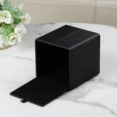 Cretkhp PU Leather Square Tissue Box Cover Cube Black | Modern Decorative Holder for Bathrooms thumbnail 3