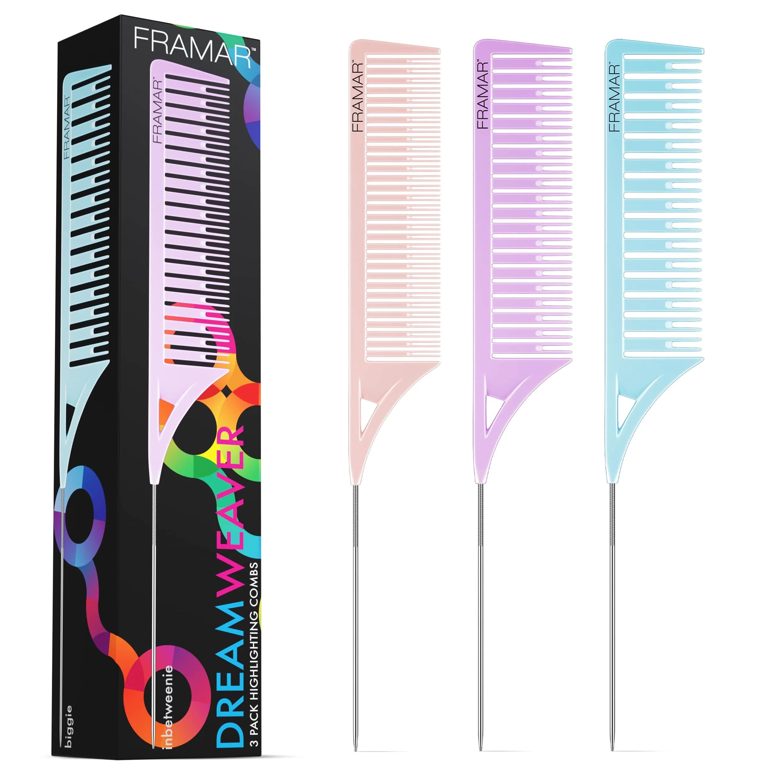FRAMAR Dreamweaver Highlight Comb Set, Hair Dye Comb – 3 Pack Pastel | Lightweight, Static Free & Durable — Pastel
