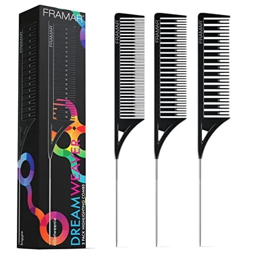 FRAMAR Dreamweaver Highlight Comb Set, Foiling Combs for Highlighting, 3 Sizes, Black | Static Free, Lightweight & Durable thumbnail 1
