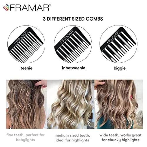 FRAMAR Dreamweaver Highlight Comb Set, Foiling Combs for Highlighting, 3 Sizes, Black | Static Free, Lightweight & Durable thumbnail 2