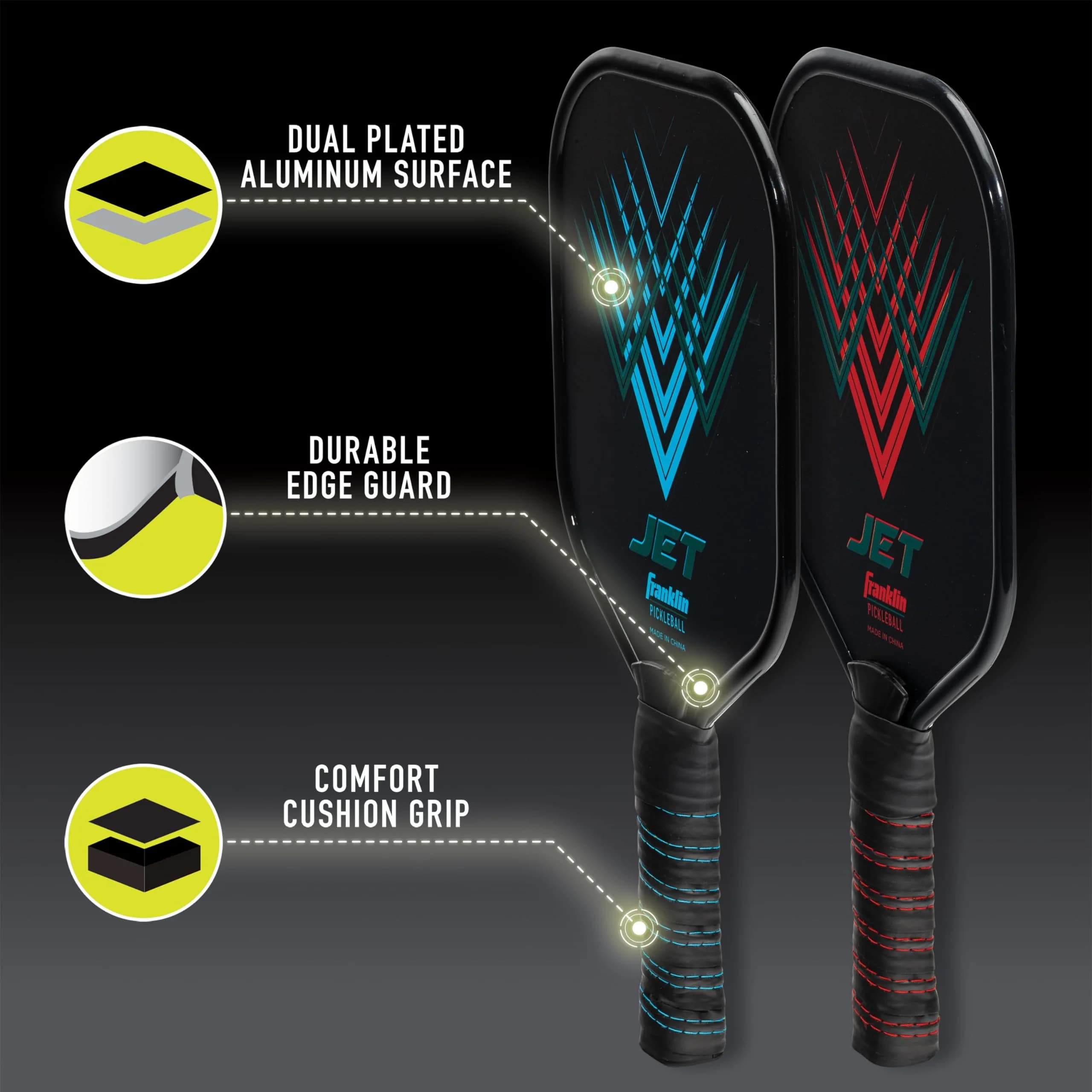 Franklin Sports Jet Pickleball Paddle and Ball Set - 4 Player Aluminum Paddle Set with 4 X-40 Outdoor Pickleballs, Red/Blue, 3.65 lbs - view 5