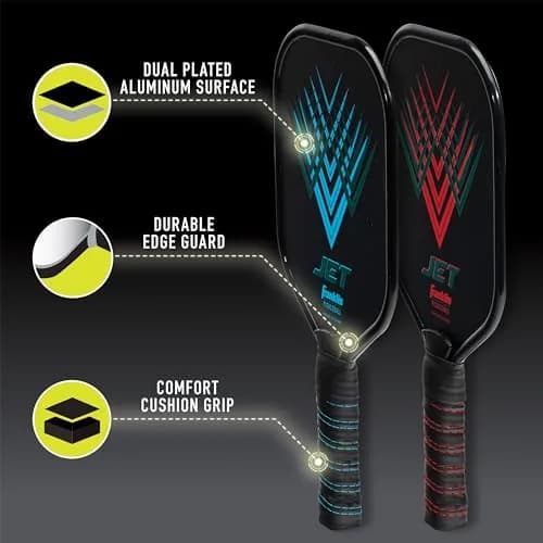 Franklin Sports Jet Pickleball Paddle and Ball Set - 4 Player Aluminum Paddle Set with 4 X-40 Outdoor Pickleballs, Red/Blue, 3.65 lbs thumbnail 5