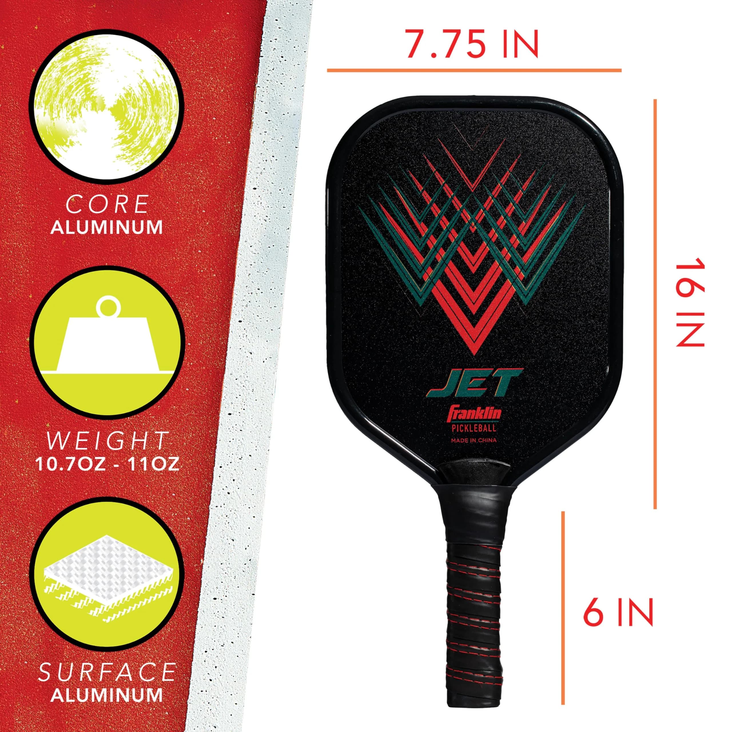 Franklin Sports Jet Pickleball Paddle and Ball Set - 4 Player Aluminum Paddle Set with 4 X-40 Outdoor Pickleballs, Red/Blue, 3.65 lbs - view 3
