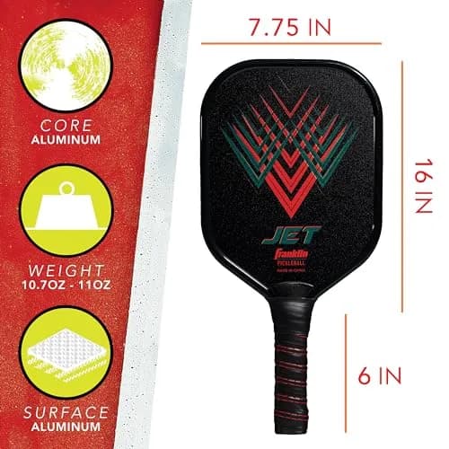 Franklin Sports Jet Pickleball Paddle and Ball Set - 4 Player Aluminum Paddle Set with 4 X-40 Outdoor Pickleballs, Red/Blue, 3.65 lbs thumbnail 3