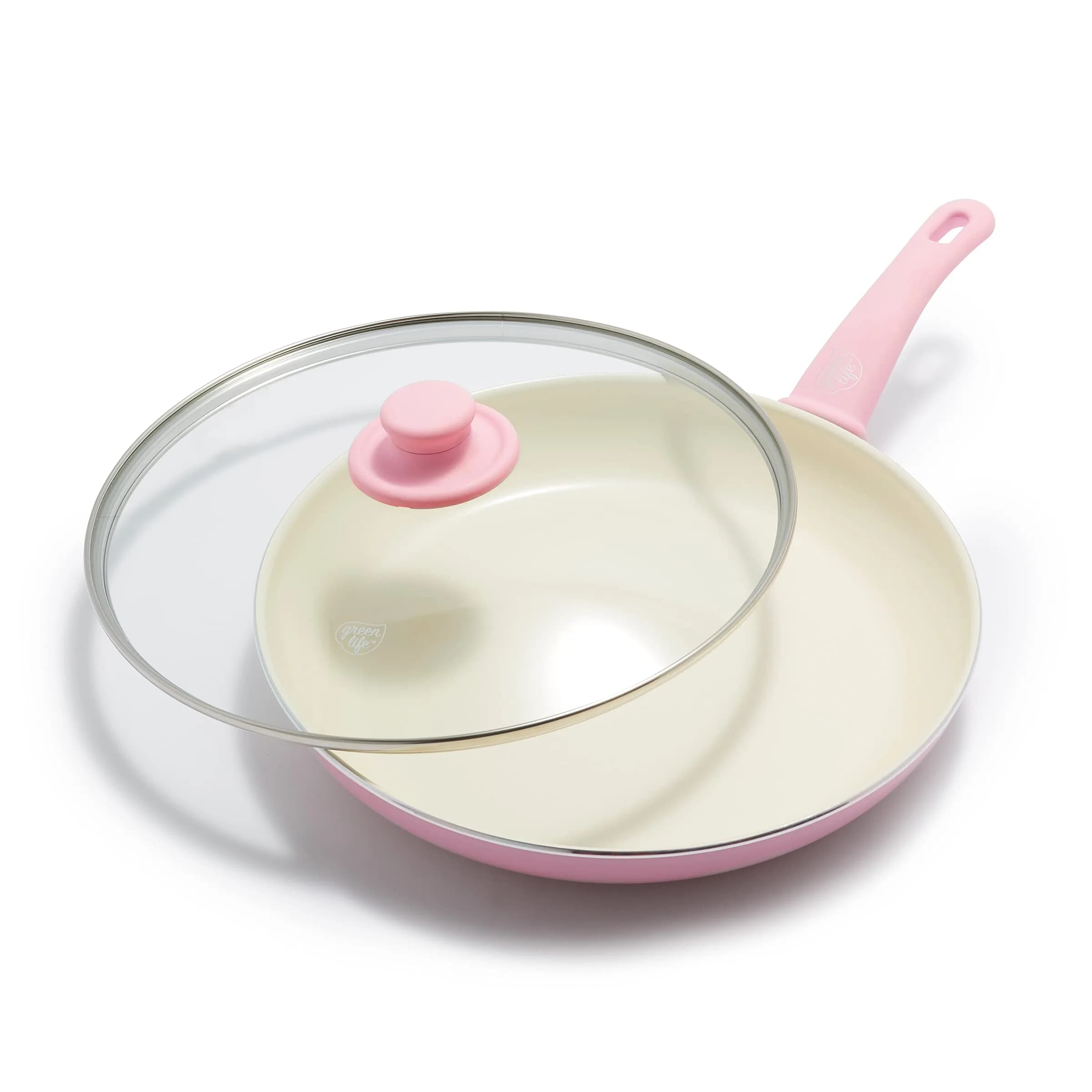 GreenLife Soft Grip 12-inch Pink Frying Pan Skillet with Lid | Toxin-Free Ceramic Nonstick - main product image