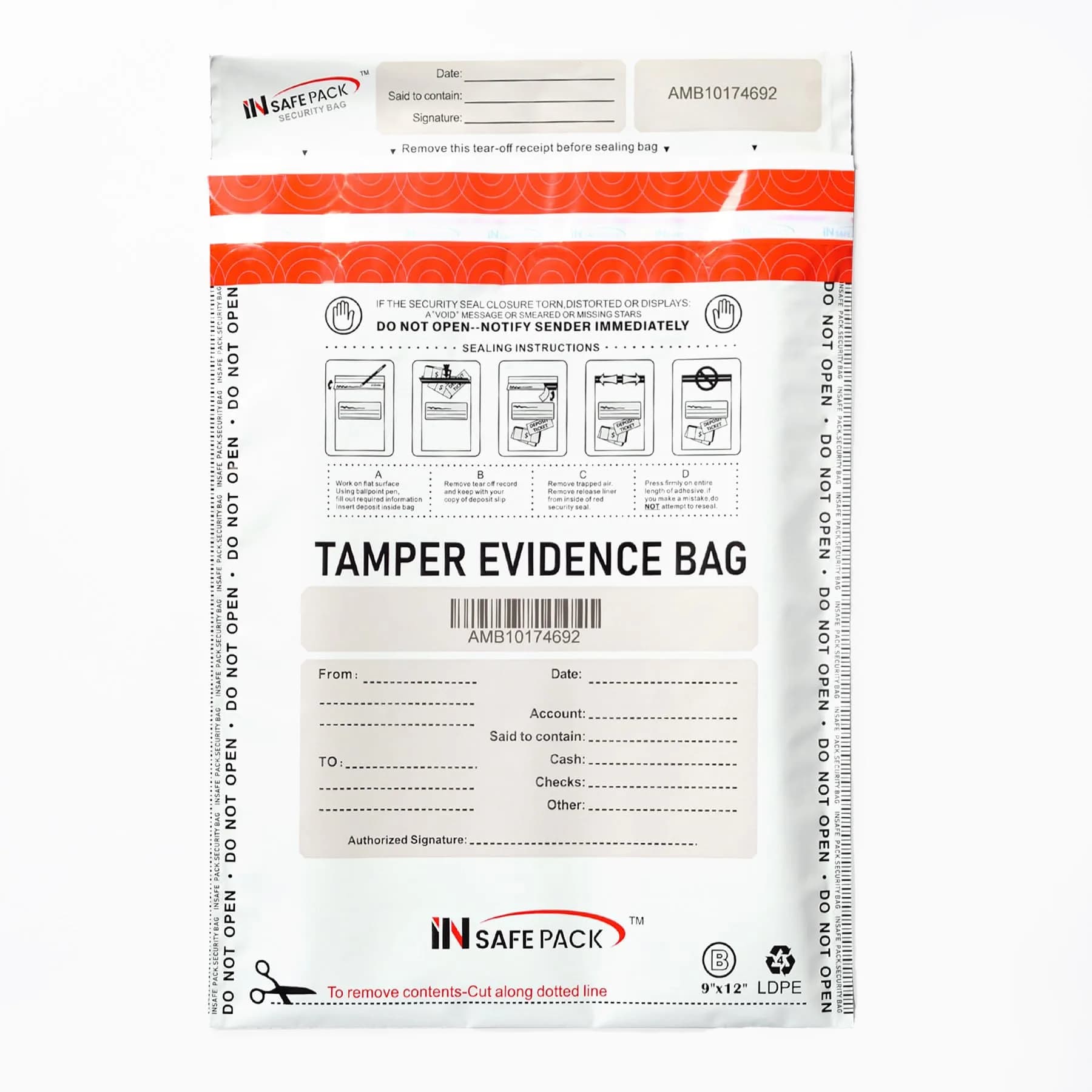 INSAFEPACK 12"x16" Bank Deposit Bags (100 Count) | Tamper Evident Security Pockets - main product image