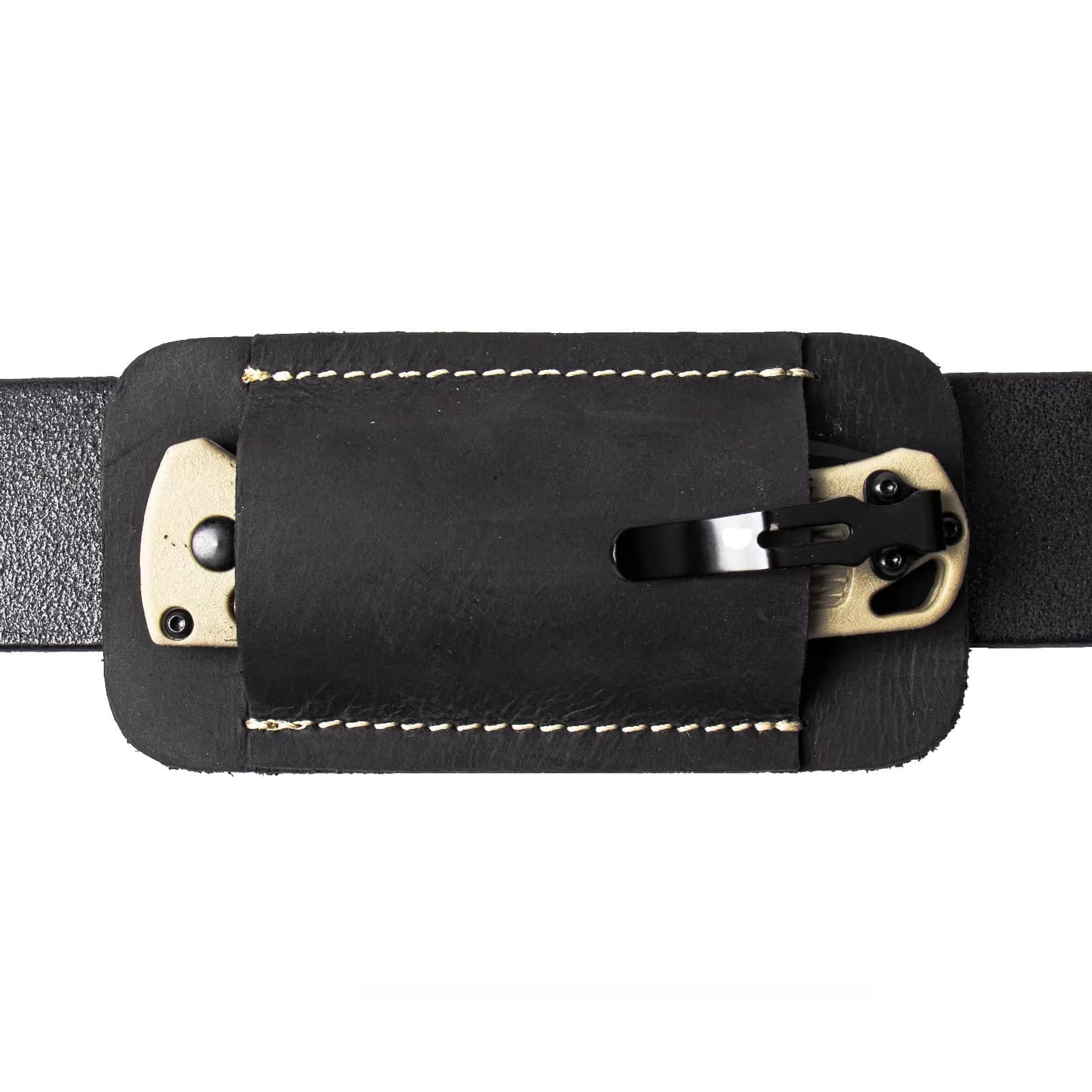 Topstache Handmade Leather Knife Sheath for Belt, Horizontal Carry EDC Pocket Organizer for Men, Size S, Black | Fits 2" Belts — Black