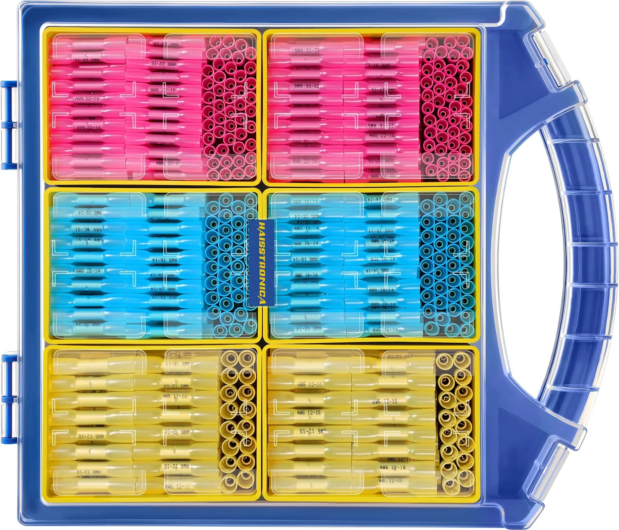 haisstronica 660PCS Heat Shrink Butt Connectors Kit, AWG 22-10, Waterproof, Tinned Copper | 3 Colors, 3 Sizes - main product image