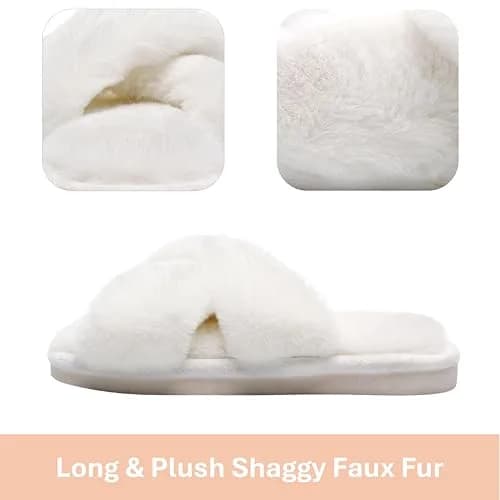 Crazy Lady Fuzzy Fluffy Fur Slippers Open Toe Memory Foam Support Indoor Outdoor White 38 | Cozy All-Season House Footwear thumbnail 5