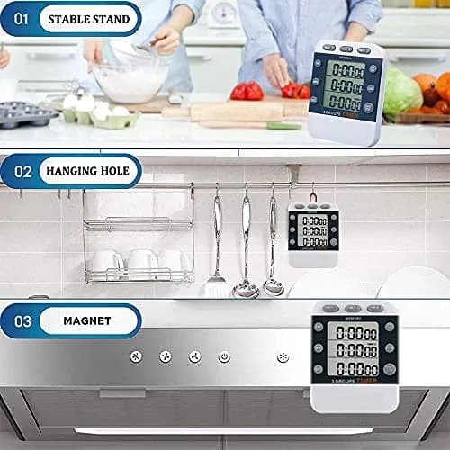 MOSTRUST Digital Dual Kitchen Timer, 3 Channels, Count Up/Down, Large Display, Magnet & Stand, AAA Batteries Included thumbnail 5