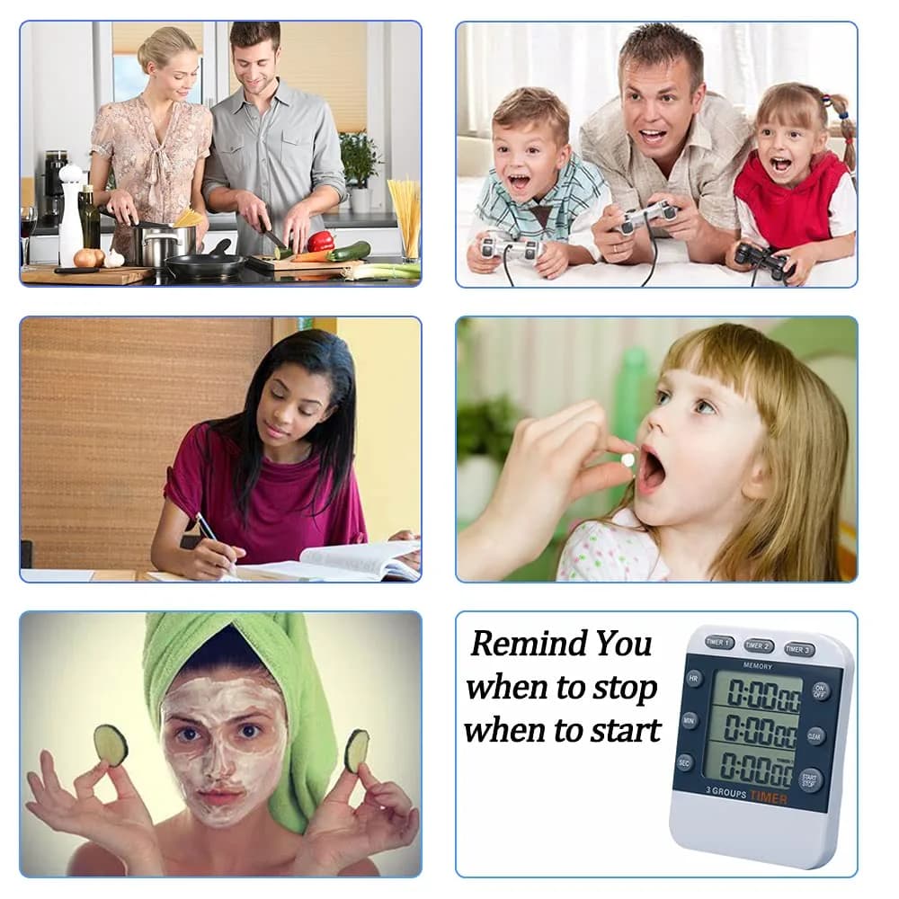 MOSTRUST Digital Dual Kitchen Timer, 3 Channels, Count Up/Down, Large Display, Magnet & Stand, AAA Batteries Included - view 7