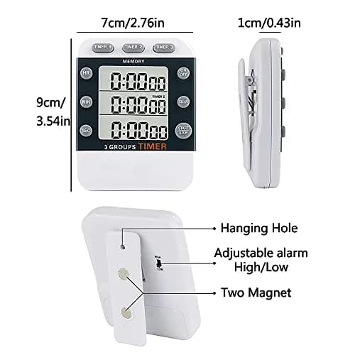 MOSTRUST Digital Dual Kitchen Timer, 3 Channels, Count Up/Down, Large Display, Magnet & Stand, AAA Batteries Included thumbnail 2