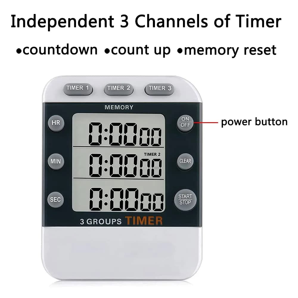 MOSTRUST Digital Dual Kitchen Timer, 3 Channels, Count Up/Down, Large Display, Magnet & Stand, AAA Batteries Included - view 3