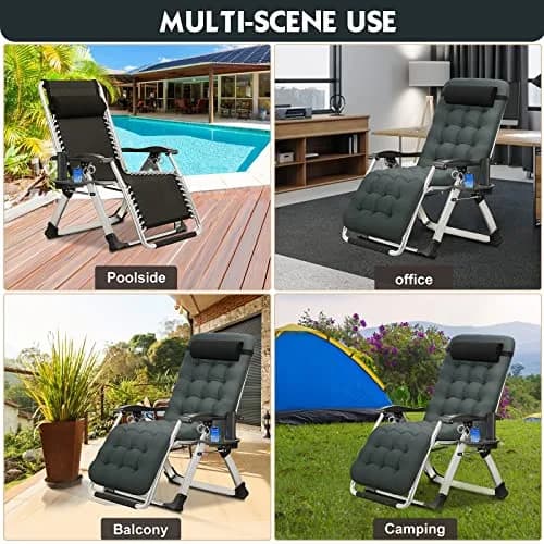 MOPHOTO Zero Gravity Chair, Outdoor Padded Lounge Chair with Side Table, Supports up to 200kg (440lbs) thumbnail 5
