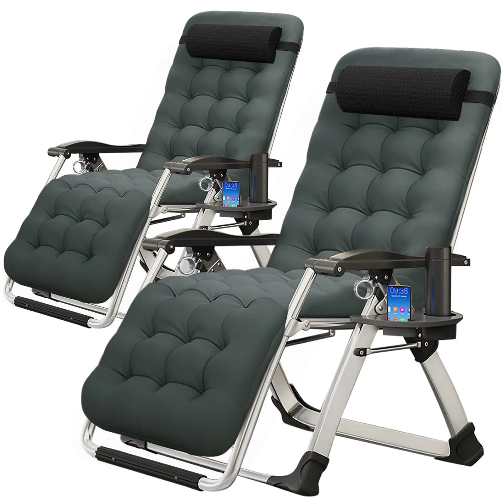 MOPHOTO Zero Gravity Chair, Outdoor Padded Lounge Chair with Side Table, Supports up to 440lbs — Dual