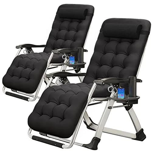 MOPHOTO Zero Gravity Chair, Outdoor Padded Lounge Chair with Side Table, Supports up to 440lbs — Pot Black / Dual Zero Gravity Chair