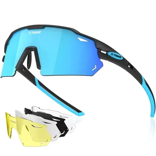 X-TIGER Polarized Cycling Glasses with 5 Interchangeable Lenses | MTB & Sports Sunglasses for Men Women thumbnail 1