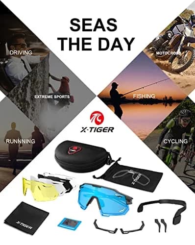 X-TIGER Polarized Cycling Glasses with 5 Interchangeable Lenses | MTB & Sports Sunglasses for Men Women thumbnail 9
